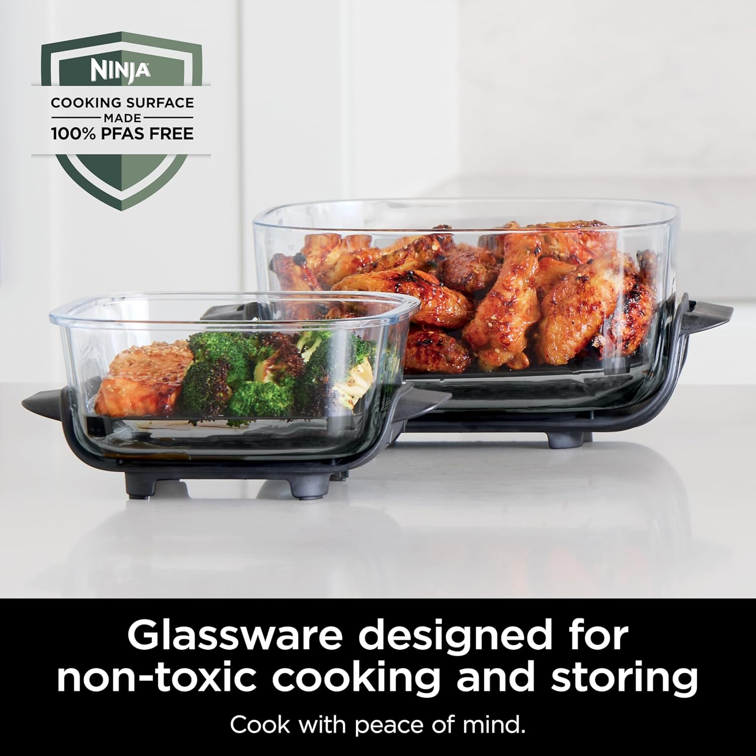 Ninja Crispi Air Fryer, Microwave, Freezer & Dishwasher Safe, Non Toxic Glass Portable Cooking System, 4 QT & 6 Cup Glass Containers with Storage Lids, Easy Meals, Air Fry, Bake, Green, FN101SG - Image 14