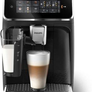 Philips 3300 Series Fully Automatic Espresso Machine with LatteGo Milk System and integrated grinder, 6 Hot & Iced Coffee Pre-Sets, 40% Quieter SilentBrew, 15-Bar Pressure, Glossy Black (EP3341/50)
