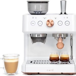 Café Bellissimo Semi Automatic Espresso Machine + Milk Frother | WiFi Connected, Smart Home Kitchen Essentials | Built-In Bean Grinder, 15-Bar Pump & 95-Ounce Water Reservoir | Matte White