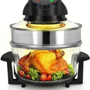 Nutrichef 18 Quart Convection Countertop Air Fryer - See through Glass for Best Cooking Results - Air Fryer, Roaster, Bake, Grill, Steam & Roast - Includes Glass Bowl, Broil Rack & Toasting Rack