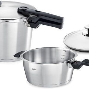 Fissler Vitaquick Premium 3 Piece Set, 3.7 Quart and 6.3 Quart Pressure Cooker with Glass Lid