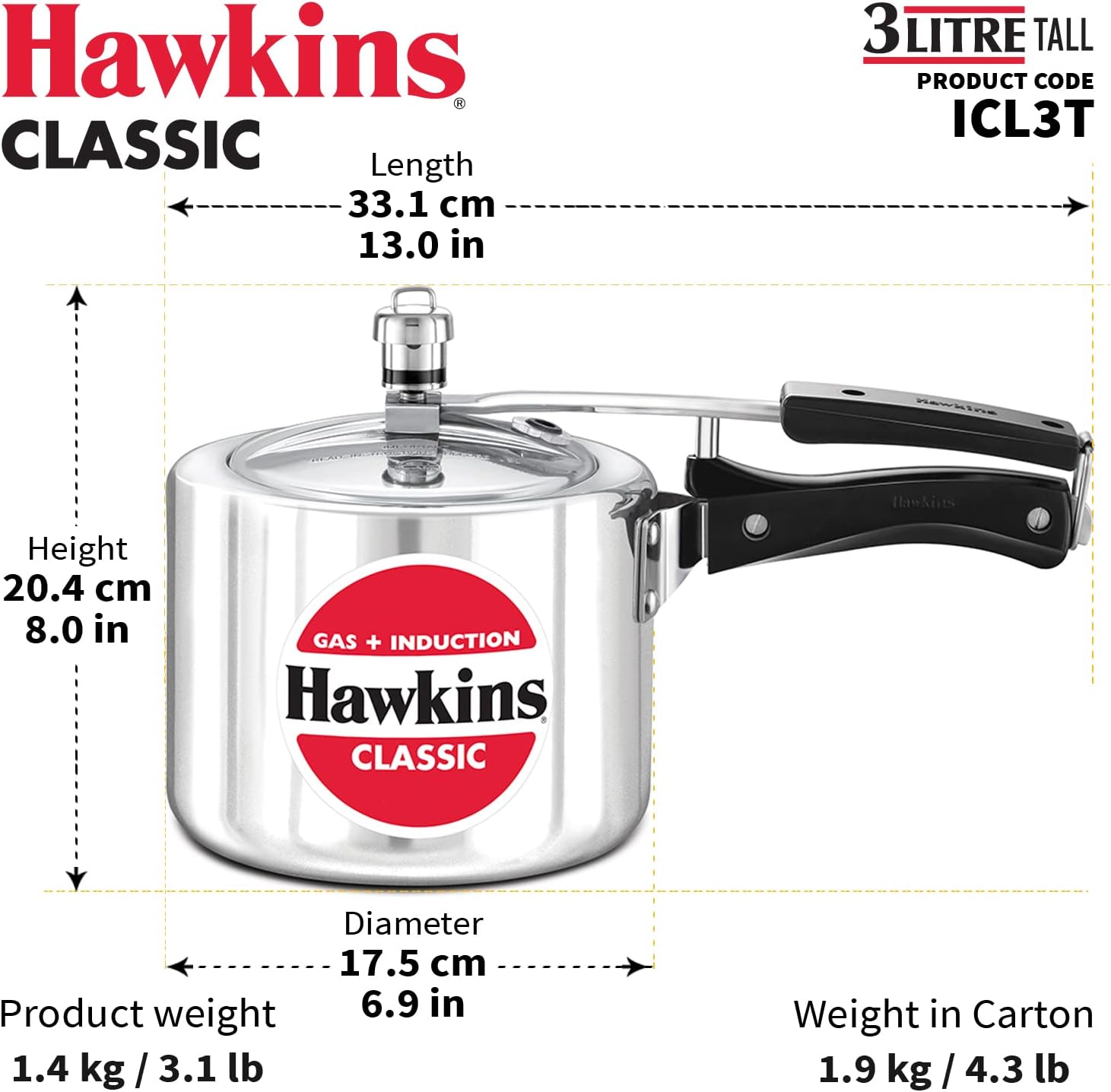 Hawkins Aluminium Classic 3 Litre Pressure Cooker, 3.2 Quarts, Silver, Ideal for 3-4 Persons, Super-fast Cooking, Saves Fuel - Image 4