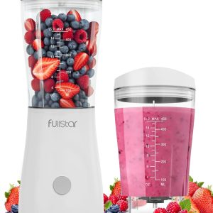 Fullstar Portable Blender for Smoothies and Shakes – 15 oz Mini Personal Travel Blender with Sipper Lid, Compact Smoothie Maker for Office, Home, and Kitchen (White)