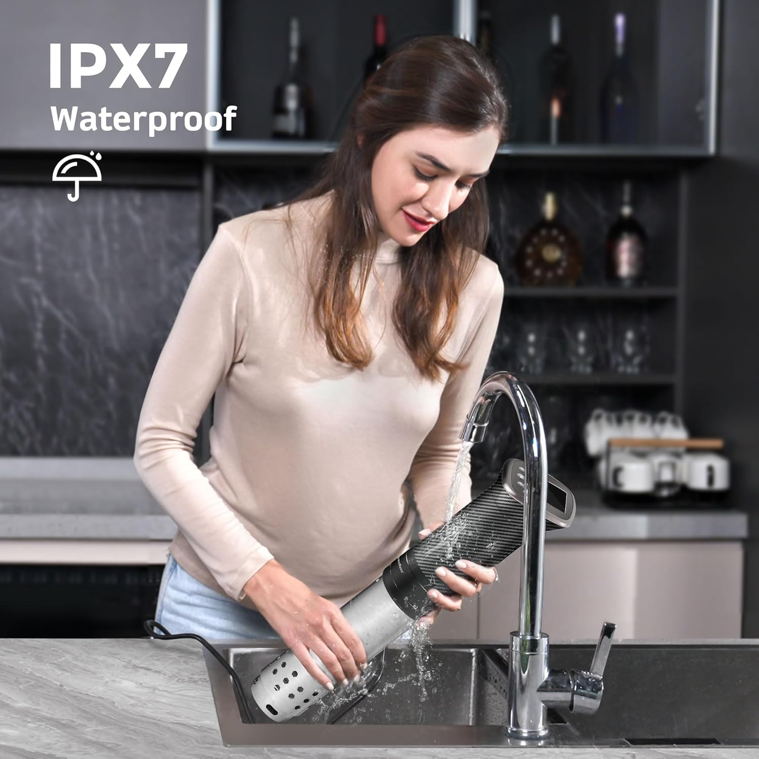 KitchenBoss Wifi Sous Vide Cooker: Sous Vide Machine Ultra-quiet 1100W Precision Cooking Machine Built-in TFT Recipes, IPX7 Waterproof Immersion Circulator Precise Temperature Control, Carbon Black - Image 8