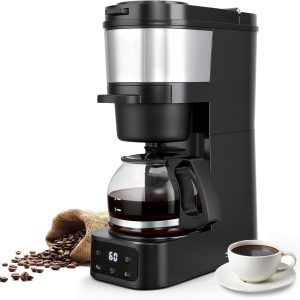 ATSENT Grind and Brew Coffee Maker,Drip Coffee Maker with Grinder Built In,5-Cup Programmable Coffee Machine with Brew Strength,Warming Plate and Multiple Grind Levels for Home & Office