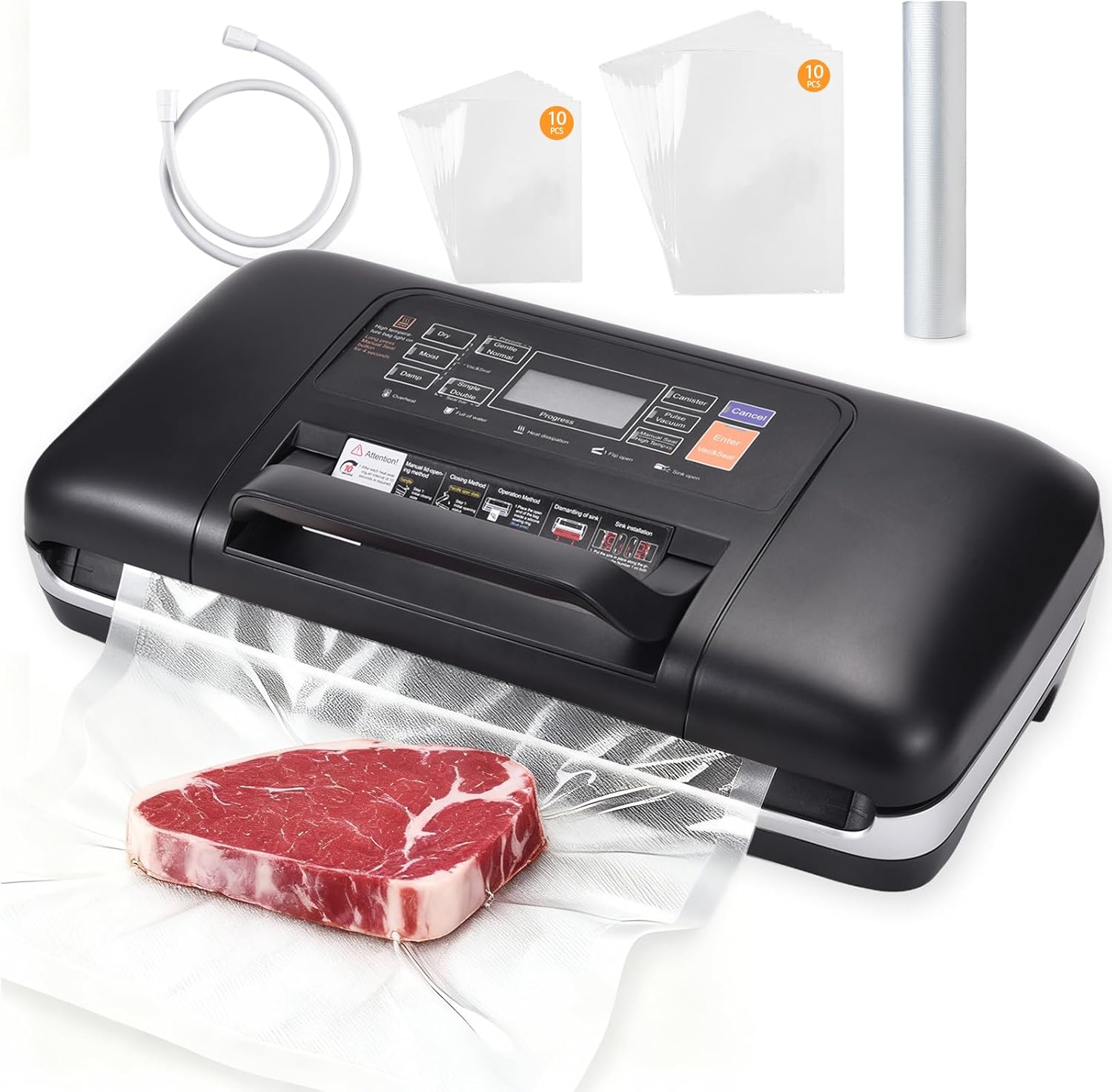 85kPa Commercial Vacuum Sealer with 2X Heat Seal, Countertop Chamber Food Sealer with Continuous Sealing, Multiple Modes for Dry, Wet & All Foods, Built-in Cutter, Ideal for Sous Vide & Food Storage