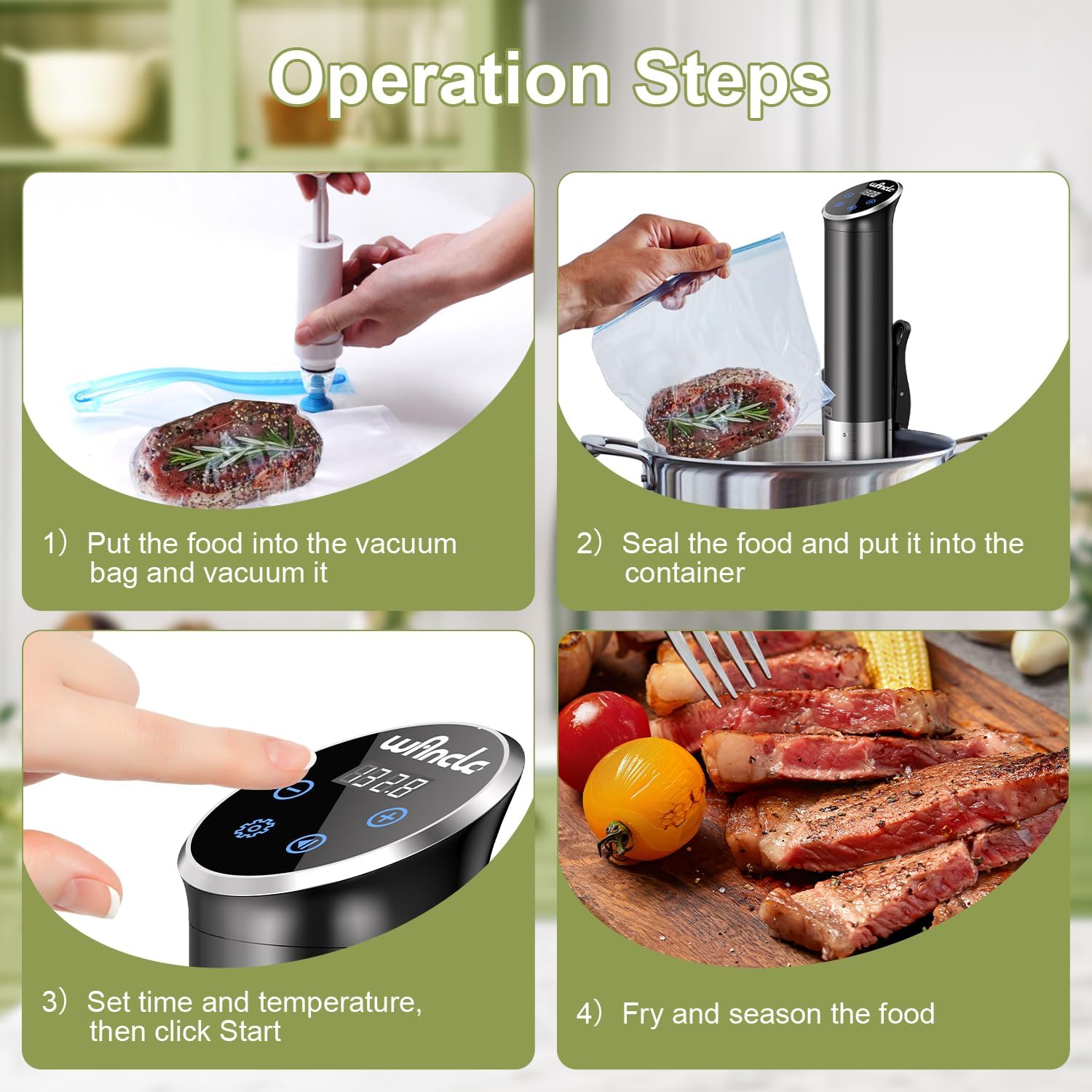 Sous Vide, Wancle 1100W Immersion Circulator, IPX7 Sous Vide Cooker, Small Space-Saving Design, Sous Vide Machines with Accurate Temperature Control, Black, 120V - Image 7