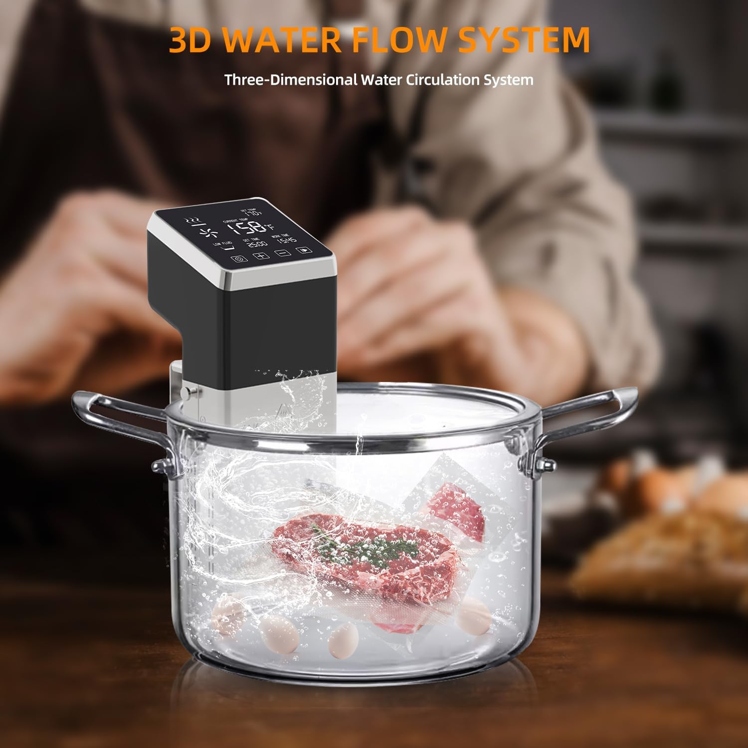 Anchorchef Sous Vide 1400W Precision Cooker, Professional Sous Vide Cooker with Stainless Immersion Circulators, with large Touchscreen Accurate Temperature Timer, Fast-Heating, Powerful Pump Design - Image 7