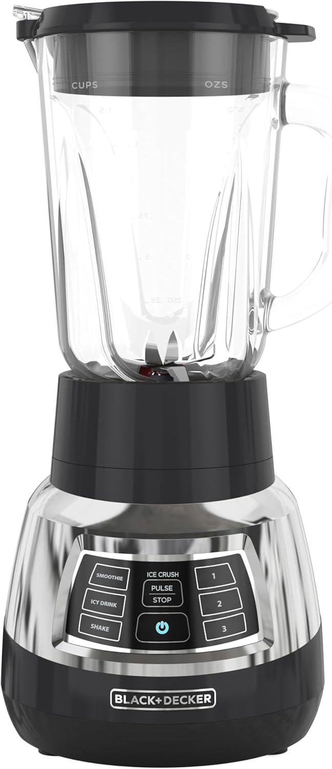 Black+Decker Quiet Blender with 6-Cup Cyclone Glass Jar, 3 Speeds + 3 Functions & Serrated Blade Technology for Faster Blending, Pulse Button and 24-oz Personal Jar, 900W - Image 2