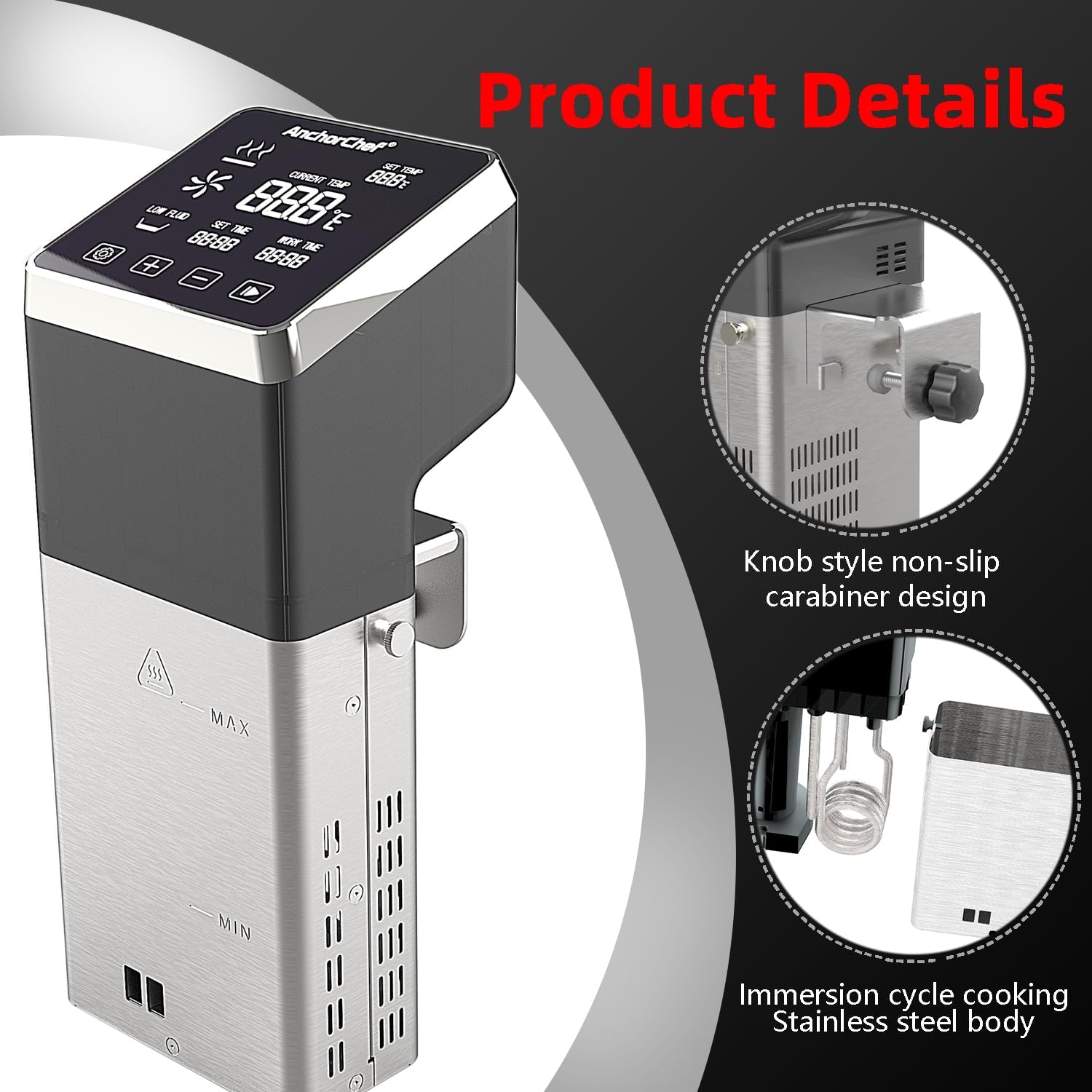 AnchorChef Immersion Circulator, Commercial Restaurant Sous Vide Machine,Large capacity sous vide, Fast-Heating,Sous vide cooker 1400W,With large Touchscreen Accurate Temperature Timer (120V) - Image 5