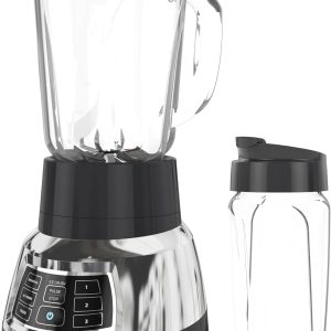 Black+Decker Quiet Blender with 6-Cup Cyclone Glass Jar, 3 Speeds + 3 Functions & Serrated Blade Technology for Faster Blending, Pulse Button and 24-oz Personal Jar, 900W