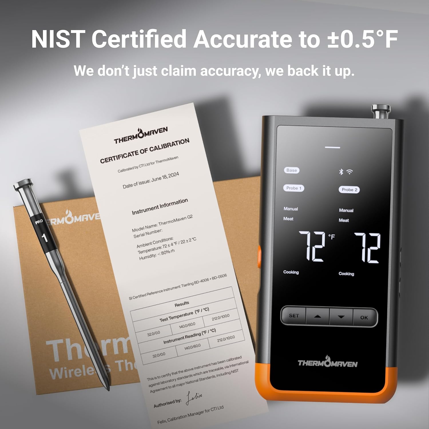 ThermoMaven Wireless Bluetooth Smart Meat Thermometer: Standalone Base, Smart WiFi Thermometer with Sub-1G, 6 Sensors NIST Certified Accuracy, 2 Probes, for BBQ, Grill, Oven, Smoker, Rotisserie - Image 6