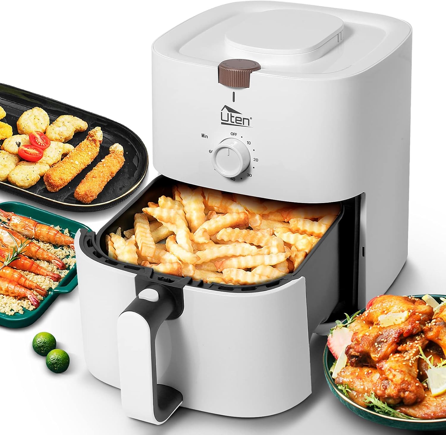 4.2 Quart Compact Air Fryer,4L 1500W Air Fryer Oven Pizza Cooker with Rapid Air Circulation,30 Minute Timer and Adjustable Temperature Control with Recipe,White - Image 5
