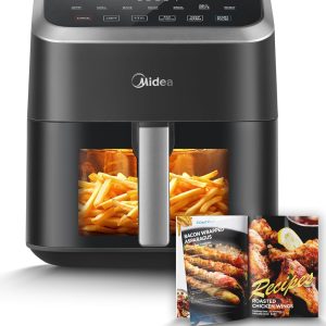 Midea Air Fryer 5.5 Quart with See-Thru Window, Rapid Air Technology, 9 Preset Menus for Quick and Easy Meals,1 Minute Button and Favorite Function, 90% less oil