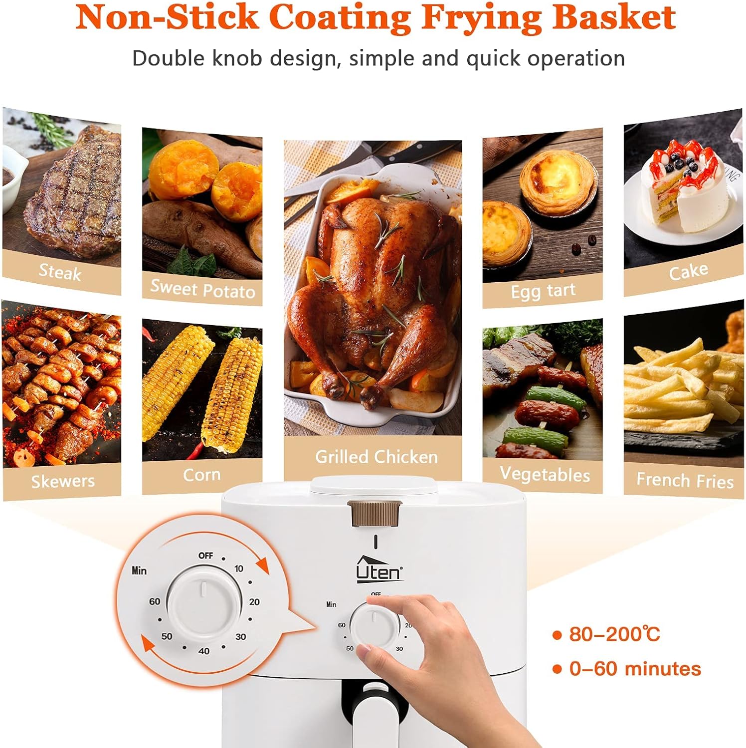 4.2 Quart Compact Air Fryer,4L 1500W Air Fryer Oven Pizza Cooker with Rapid Air Circulation,30 Minute Timer and Adjustable Temperature Control with Recipe,White - Image 6