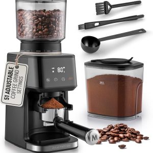 Zulay Kitchen Conical Espresso Burr Coffee Grinder - Touchscreen, 51 Bean Grind Settings, Precision Electric Timer, Stainless Steel - Includes Metal Scooper & 2 Cleaning Brushes