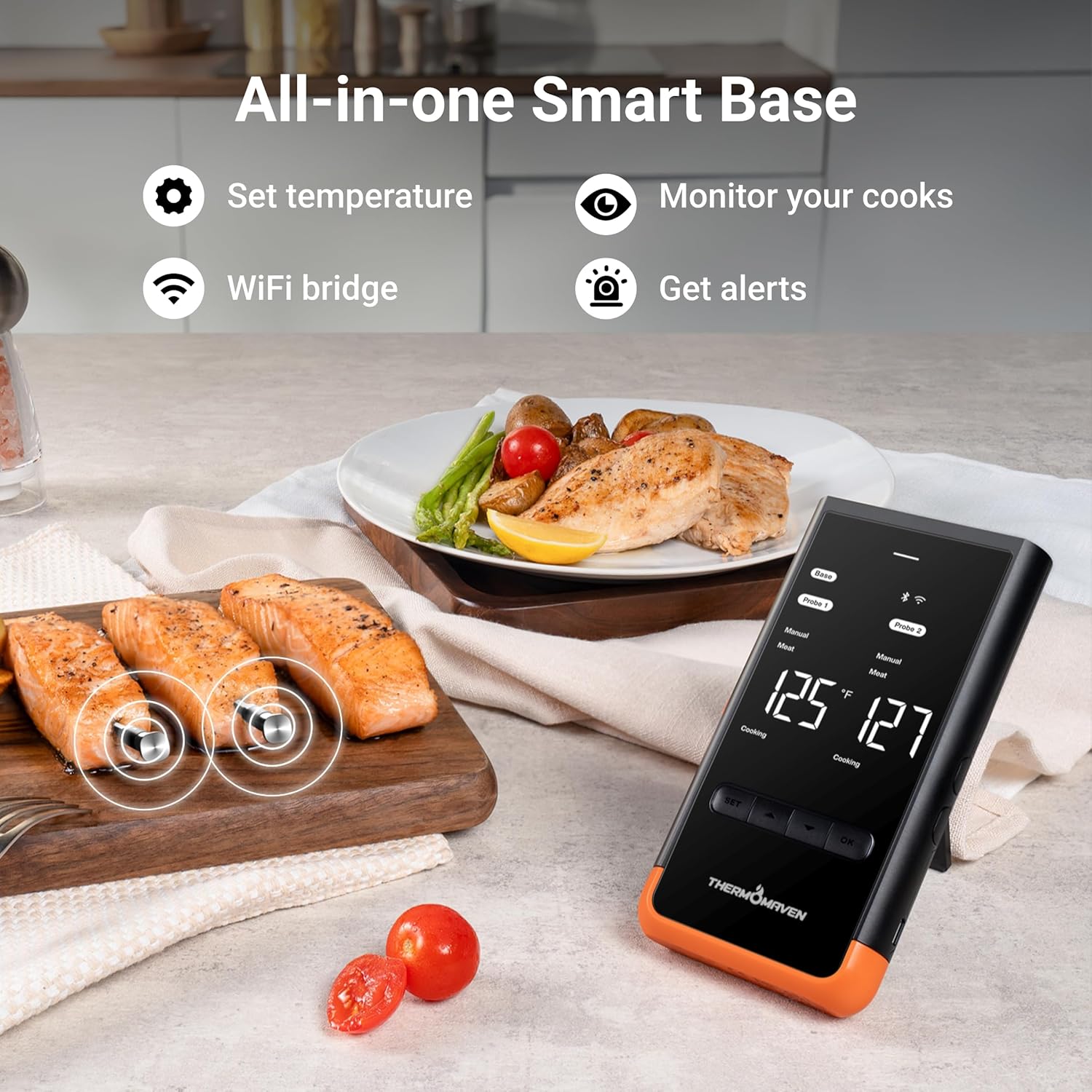 ThermoMaven Wireless Bluetooth Smart Meat Thermometer: Standalone Base, Smart WiFi Thermometer with Sub-1G, 6 Sensors NIST Certified Accuracy, 2 Probes, for BBQ, Grill, Oven, Smoker, Rotisserie - Image 2