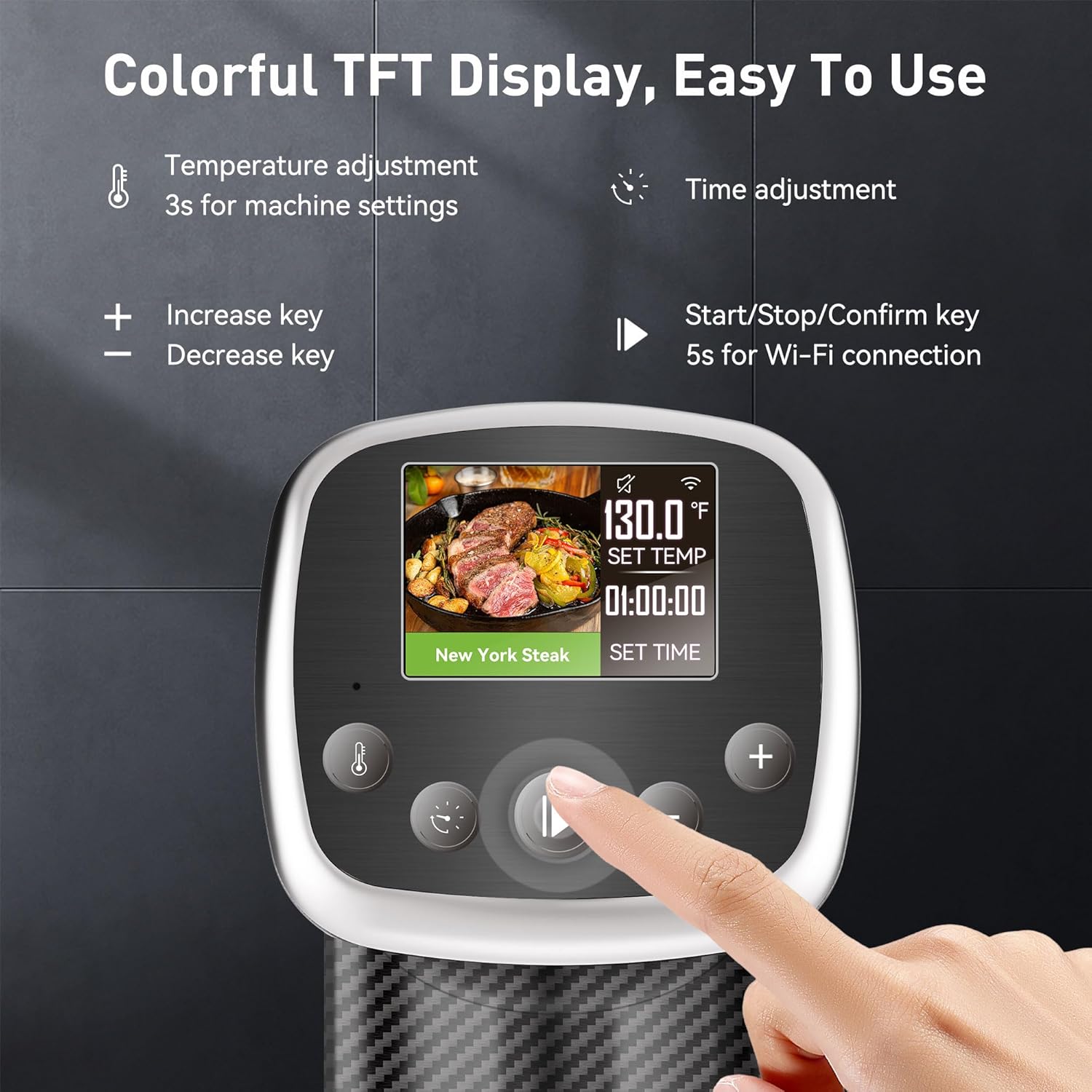 KitchenBoss Wifi Sous Vide Cooker: Sous Vide Machine Ultra-quiet 1100W Precision Cooking Machine Built-in TFT Recipes, IPX7 Waterproof Immersion Circulator Precise Temperature Control, Carbon Black - Image 2