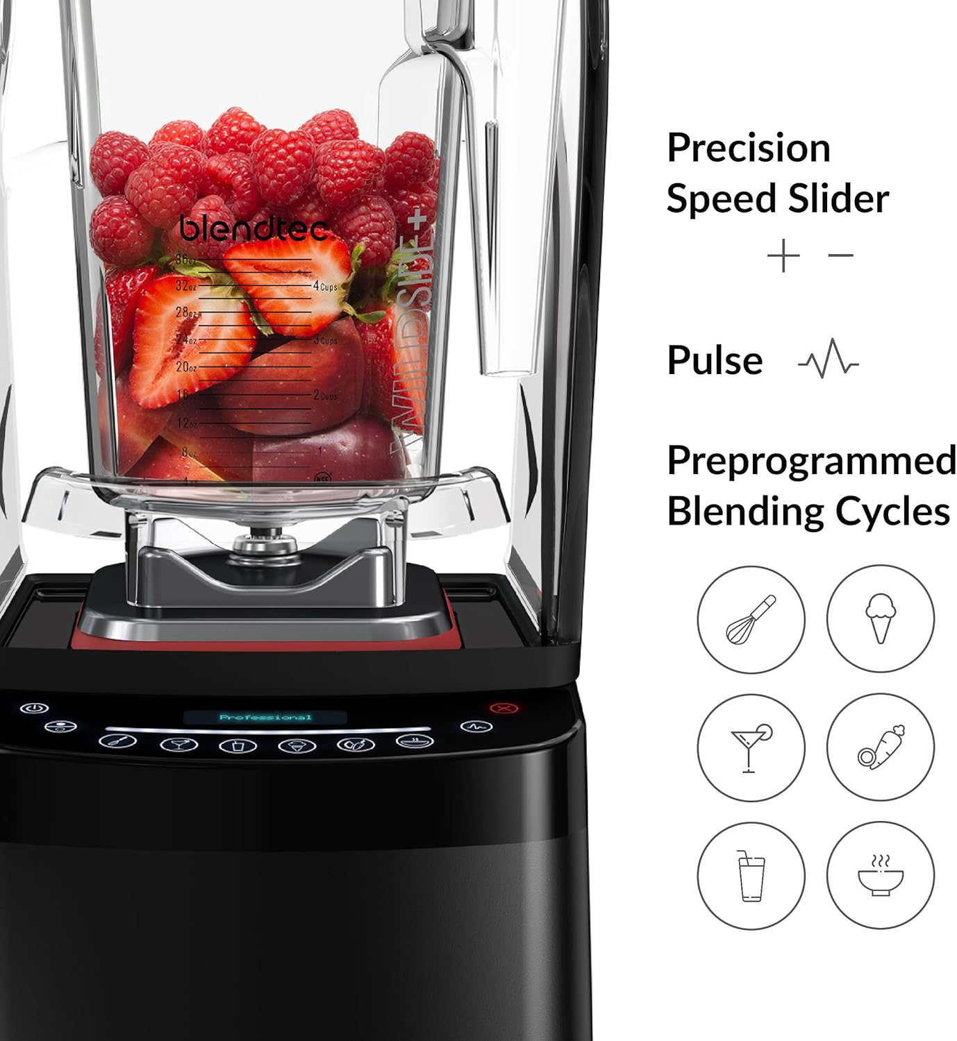 Blendtec Professional 800 - Blender with WildSide+ Jar (90 oz) for Smoothies & Frozen Drinks - Quietest Professional-Grade Power - 11-Speed Touch Slider - Easy to Clean - Black - Image 5