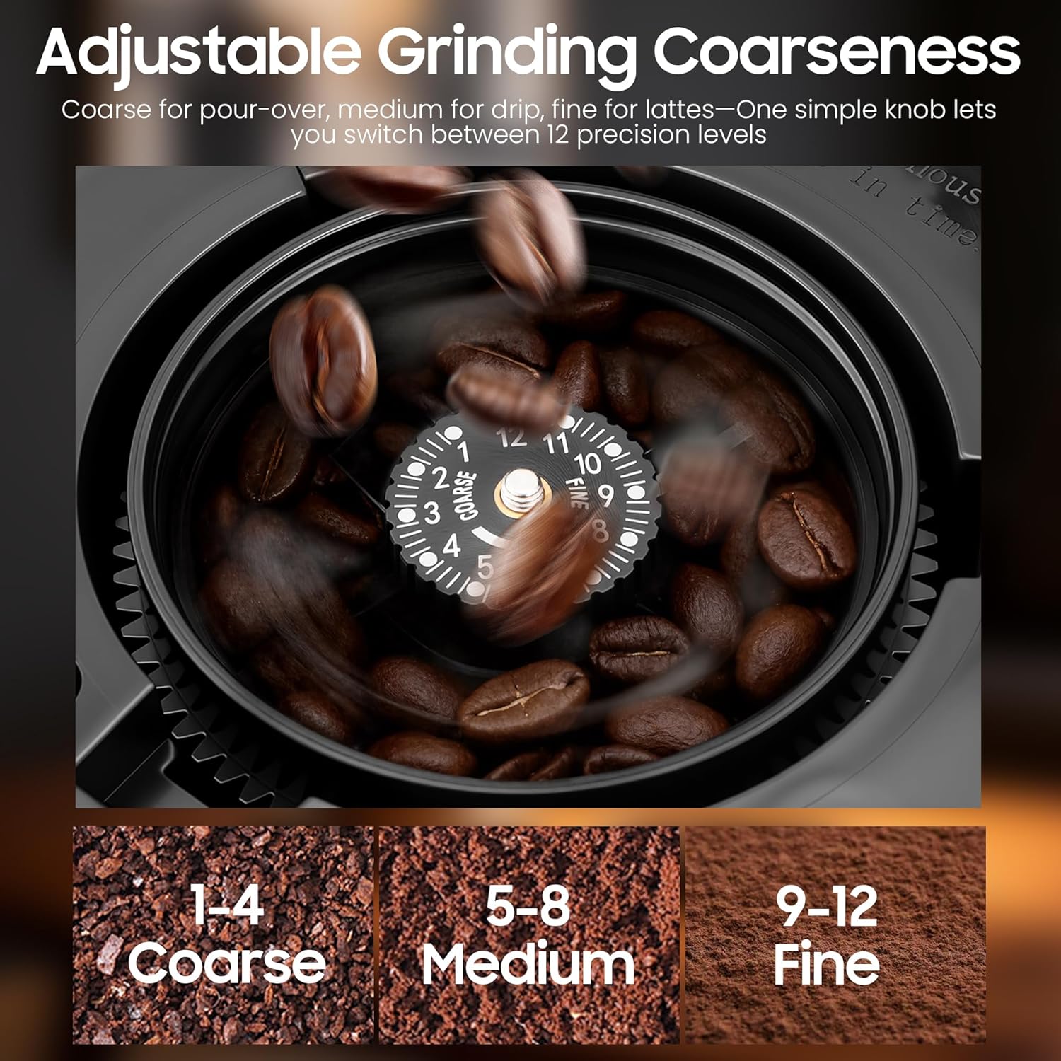 ATSENT Grind and Brew Coffee Maker,Drip Coffee Maker with Grinder Built In,5-Cup Programmable Coffee Machine with Brew Strength,Warming Plate and Multiple Grind Levels for Home & Office - Image 4