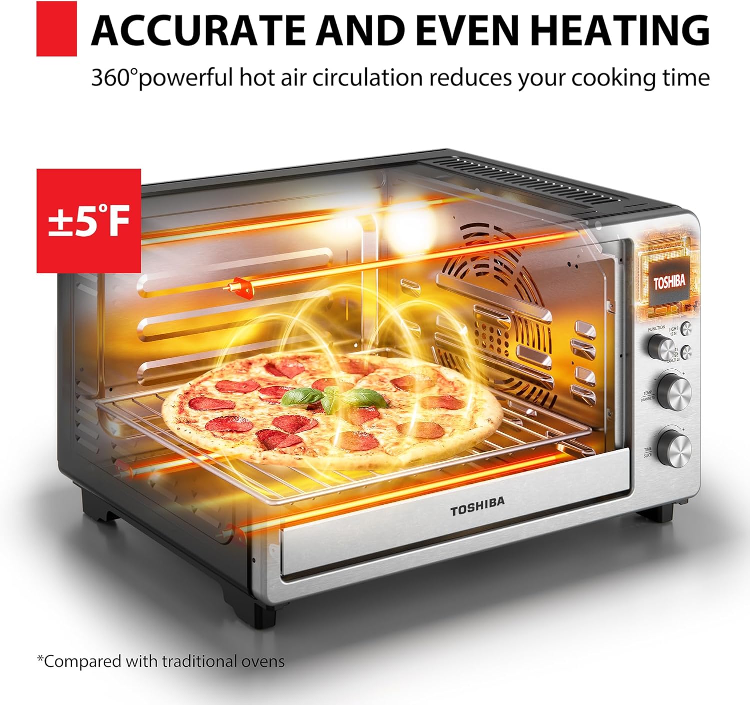 TOSHIBA ChefFry Air Fryer Toaster Oven Combo, 26.4 QT Large Capacity, 12-in-1 Countertop Toaster Oven, Stainless Steel - Image 4