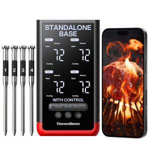 ThermoMaven Smart Bluetooth Wireless Meat Thermometer: Standalone Base, WiFi Unlimited Range, 6 Sensors with NIST Certified Accuracy, 4 Probes for Kitchen, BBQ, Grill, Oven, Smoker, Rotisserie