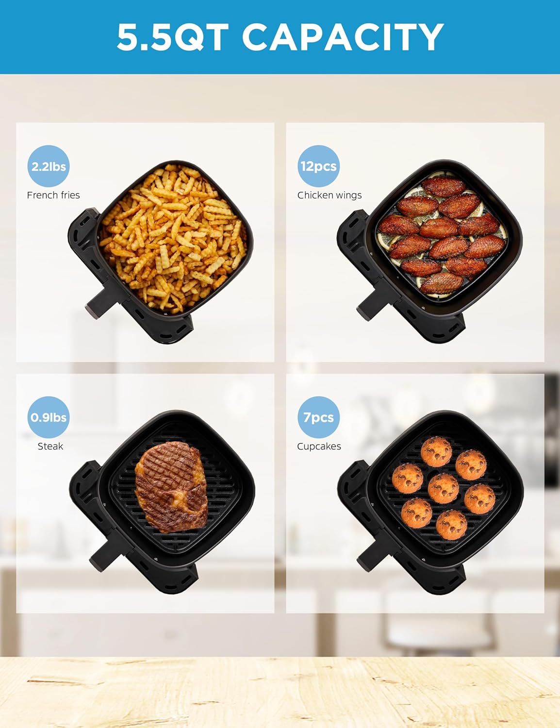 Midea Air Fryer 5.5 Quart with See-Thru Window, Rapid Air Technology, 9 Preset Menus for Quick and Easy Meals,1 Minute Button and Favorite Function, 90% less oil - Image 6