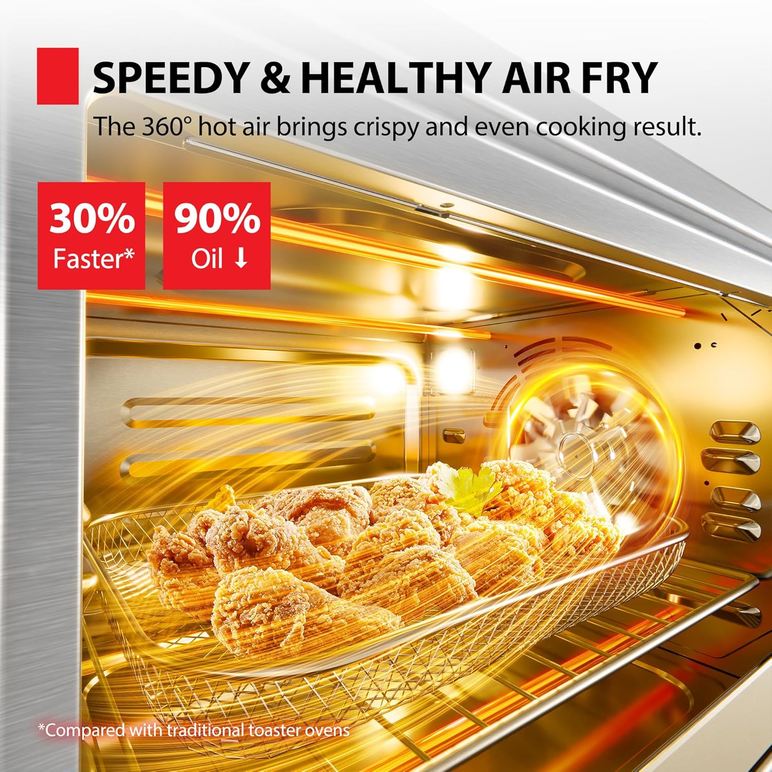 TOSHIBA ChefFry Air Fryer Toaster Oven Combo, 26.4 QT Large Capacity, 12-in-1 Countertop Toaster Oven, Stainless Steel - Image 5