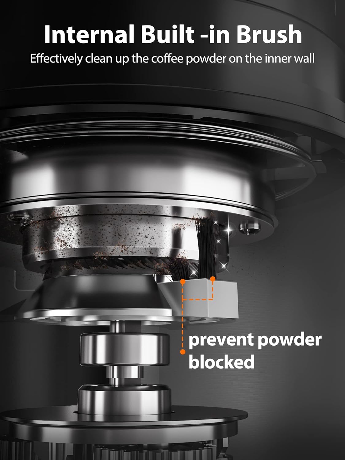 Aromaster Burr Coffee Grinder with 48 Gind Settings, Conical Coffee Bean Grinder for Home Use,Stainless Steel,40 Seconds Adjustable Timer,Anti-static,Easy to Clean with Brush - Image 4