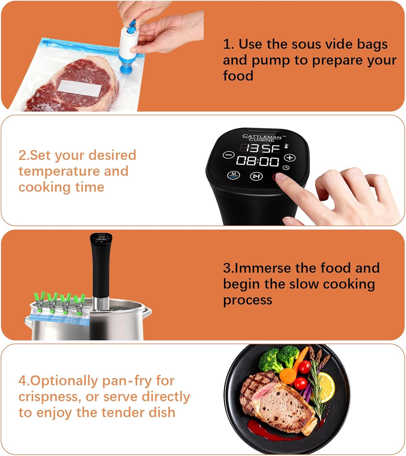 Sous Vide Cooker, Wine Chiller, 1000W, Sous Vide Machine for Kitchen, Immersion Circulator, Sous Vide Kit with Vacuum Bags, Vacuum Pump, Accurate Temperature Timer, Fast Heating - Image 9