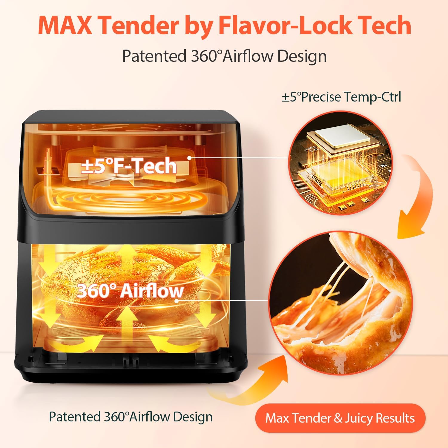 Beelicious 5.8QT Large Air Fryer, 12-in-1 Digital Airfryer with View Window, 40+ Recipes, Flavor-Lock Tech, Dishwasher Safe,Shake Reminder, Compact, Quiet, Nonstick. Black - Image 3