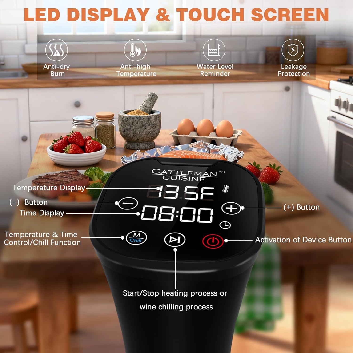 Sous Vide Cooker, Wine Chiller, 1000W, Sous Vide Machine for Kitchen, Immersion Circulator, Sous Vide Kit with Vacuum Bags, Vacuum Pump, Accurate Temperature Timer, Fast Heating - Image 6