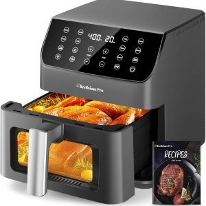 Beelicious 5.8QT Large Air Fryer, 12-in-1 Digital Airfryer with View Window, 40+ Recipes, Flavor-Lock Tech, Dishwasher Safe,Shake Reminder, Compact, Quiet, Nonstick. Black