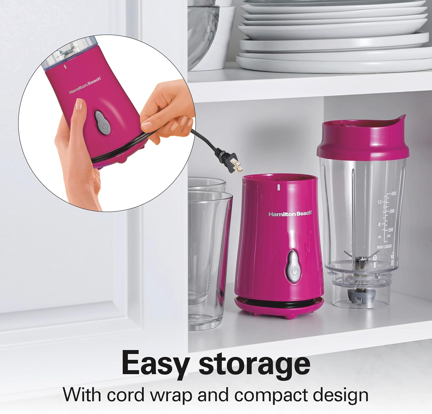 Hamilton Beach Portable Blender for Shakes and Smoothies, 14 Oz BPA Free Travel Cup & Lid, Durable Stainless Steel Blades, Personal Smoothie Blender, Raspberry, 51131G - Image 7