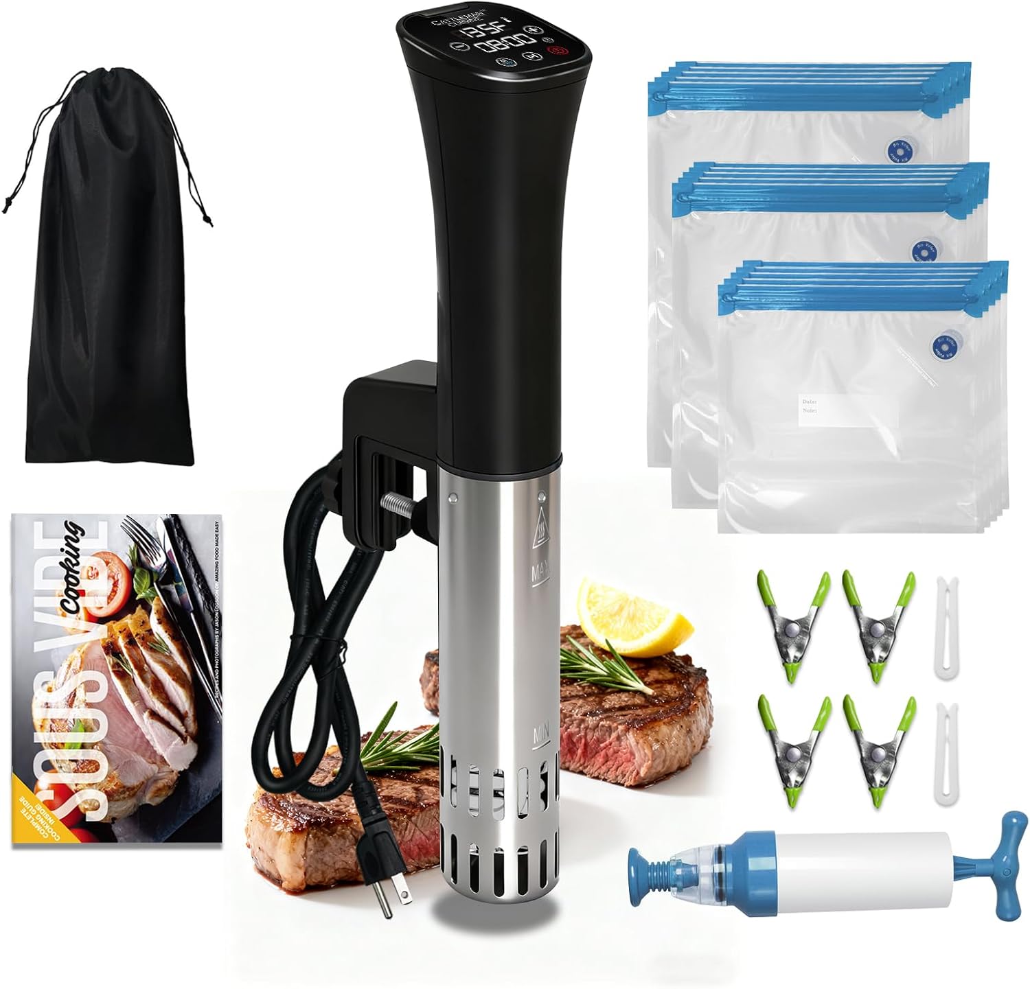 Sous Vide Cooker, Wine Chiller, 1000W, Sous Vide Machine for Kitchen, Immersion Circulator, Sous Vide Kit with Vacuum Bags, Vacuum Pump, Accurate Temperature Timer, Fast Heating