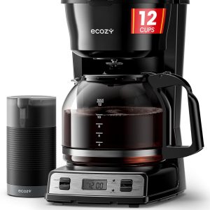 ecozy 12-Cup Programmable Coffee Maker with Electric Coffee Grinder Combos, Drip Coffee Machine with Pause & Pour Function, Auto Shutoff, Keep Warm, Brezzano DuoSet