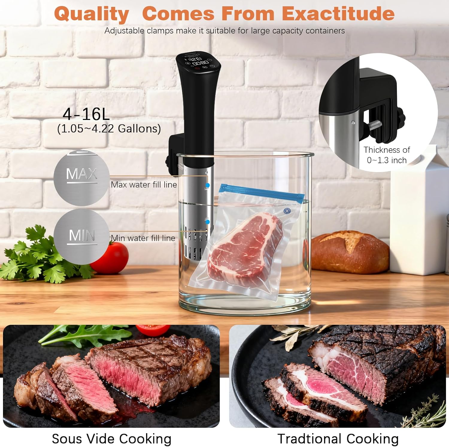 Sous Vide Cooker, Wine Chiller, 1000W, Sous Vide Machine for Kitchen, Immersion Circulator, Sous Vide Kit with Vacuum Bags, Vacuum Pump, Accurate Temperature Timer, Fast Heating - Image 7