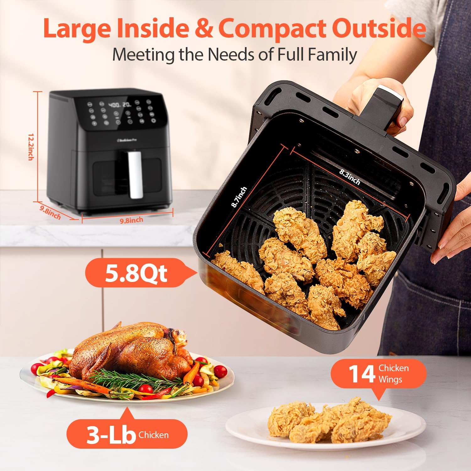 Beelicious 5.8QT Large Air Fryer, 12-in-1 Digital Airfryer with View Window, 40+ Recipes, Flavor-Lock Tech, Dishwasher Safe,Shake Reminder, Compact, Quiet, Nonstick. Black - Image 4