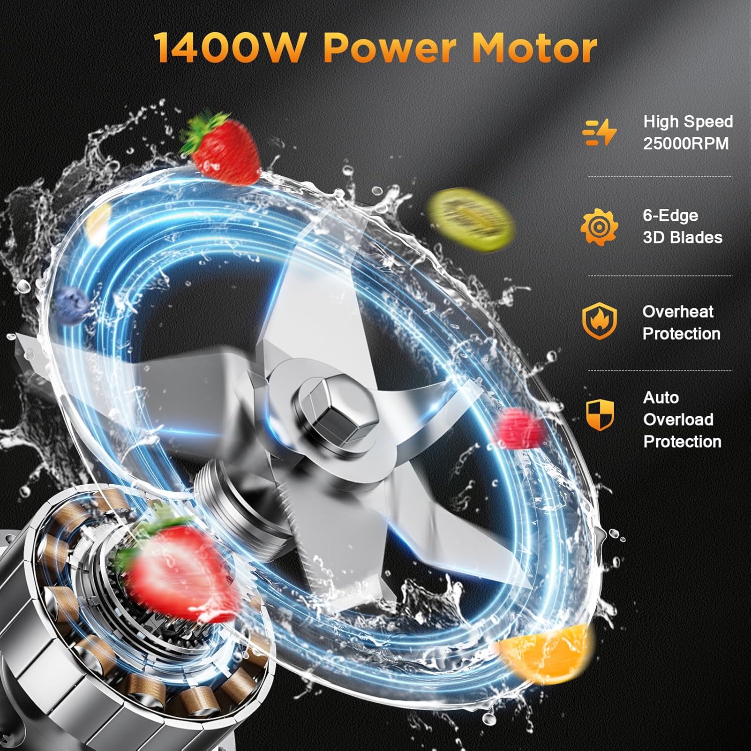 64 Oz Container for Smoothie Blender, Blenders for Kitchen with BPA-Free Cups, Blender for Smoothies for Ice Crushing, Frozen Drink, Sauces, Dishwasher Safe - Image 3