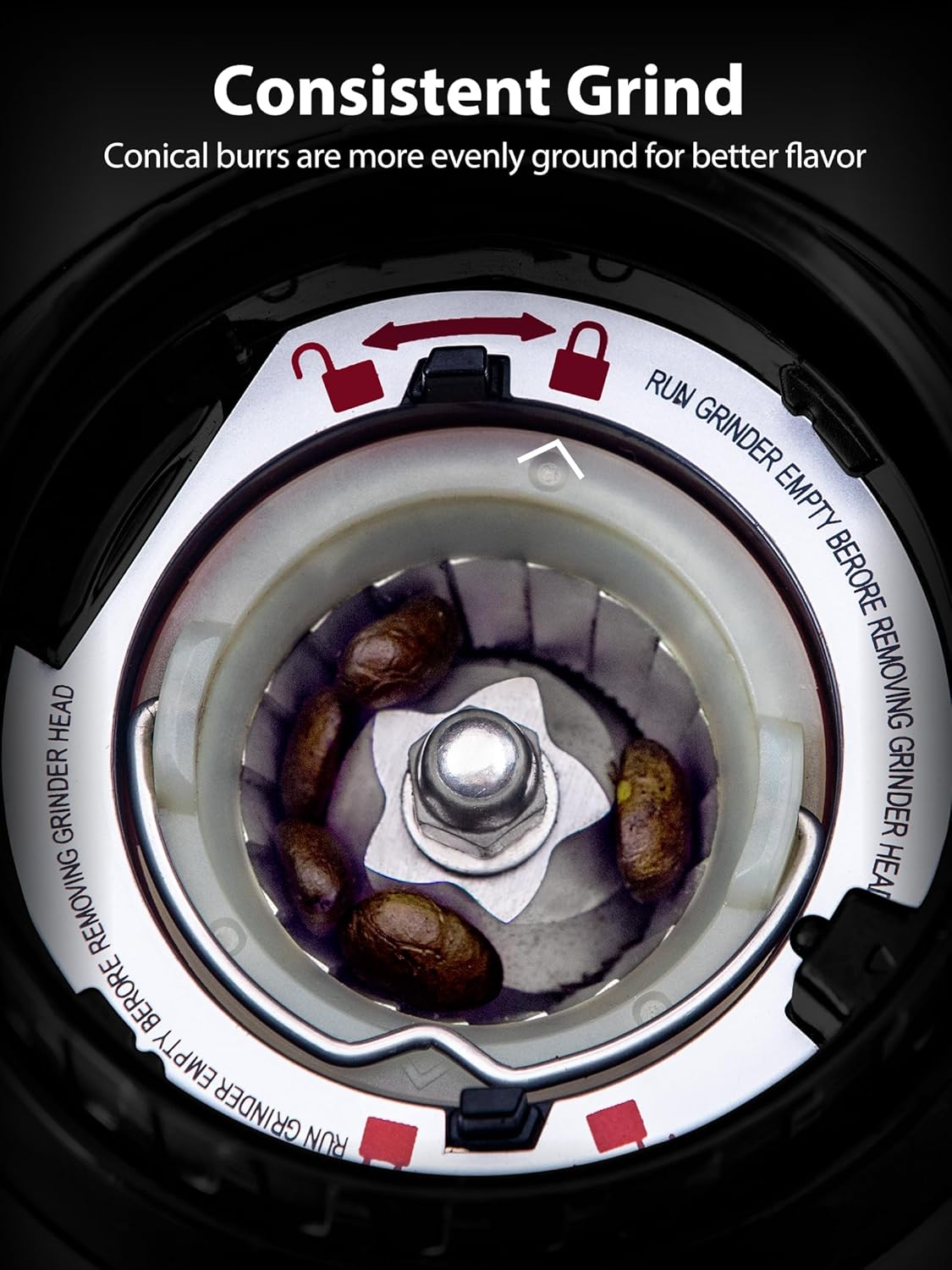 Aromaster Burr Coffee Grinder with 48 Gind Settings, Conical Coffee Bean Grinder for Home Use,Stainless Steel,40 Seconds Adjustable Timer,Anti-static,Easy to Clean with Brush - Image 5