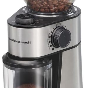 Hamilton Beach Electric Burr Coffee Grinder with Large 16oz Hopper & 18 Settings For 2-14 Cups, Stainless Steel (80385)