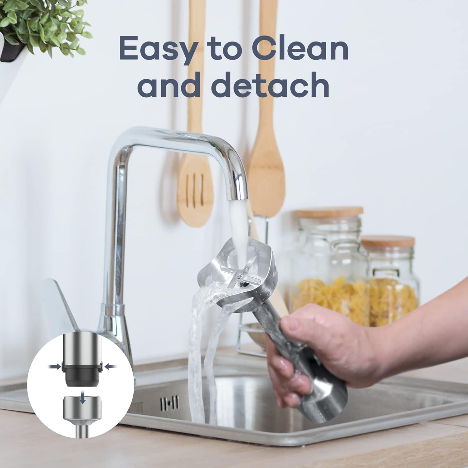 Ganiza Immersion Blender 5 in 1 Hand Blender Max 1000W Heavy Duty Motor, 16 Speed Mode Handheld Blender Stainless Steel Blade With 800ml Mixing Beaker, 600ml Chopper, Whisk and Milk Frother - Image 7