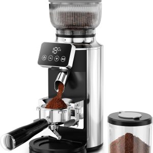 Neretva Espresso Grinder, 2 in 1 Professional Coffee Bean Grinder Stainless Steel Suit 51~58mm Portafilter Burr Coffee Grinder 30 Precise Setting&Anti-Static for Espresso/French Press/Drip/Moka-Silver
