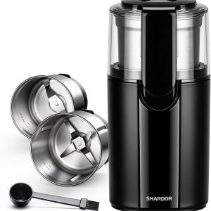 SHARDOR Coffee Grinder Electric, Spice, Herb, Grinder for Coffee Bean Spices and Seeds with 2 Removable Stainless Steel Bowls, Black