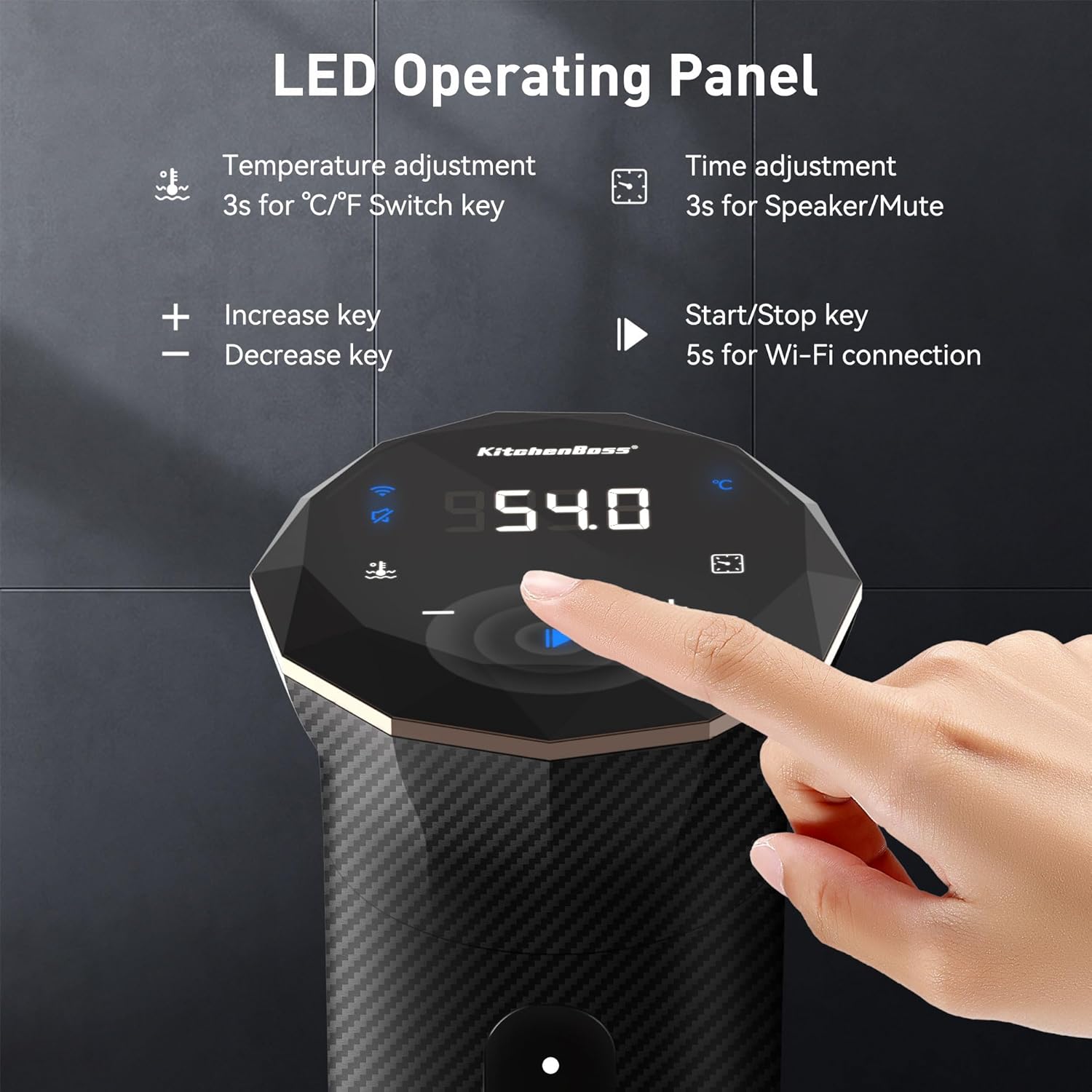 KitchenBoss Wifi Sous Vide Machine: Ultra-quiet Sous Vide Cooker Immersion Circulator APP Control, IPX7 Waterproof Stainless Steel 1100W Professional Sous Vide Precision Cooker, Black (G300PT) - Image 2