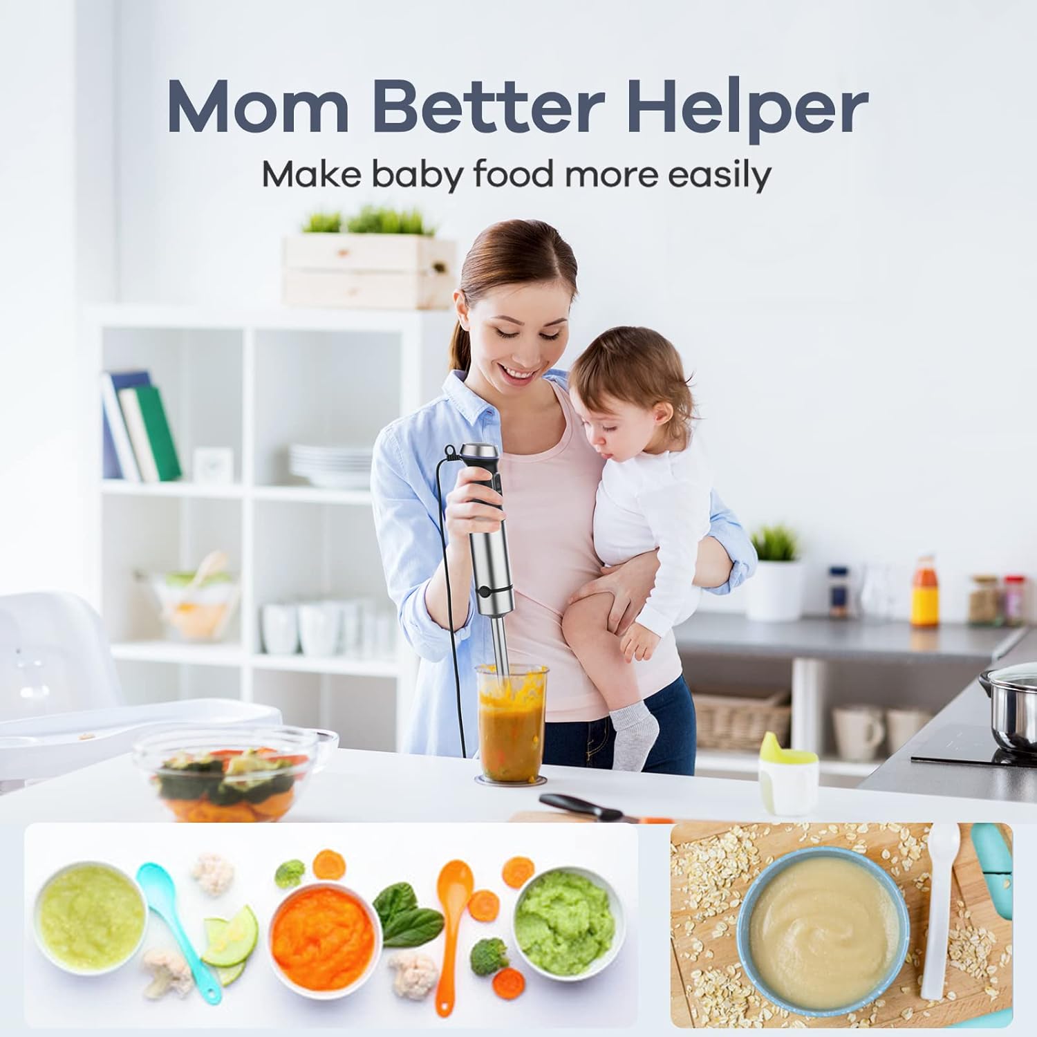 Ganiza Immersion Blender 5 in 1 Hand Blender Max 1000W Heavy Duty Motor, 16 Speed Mode Handheld Blender Stainless Steel Blade With 800ml Mixing Beaker, 600ml Chopper, Whisk and Milk Frother - Image 6