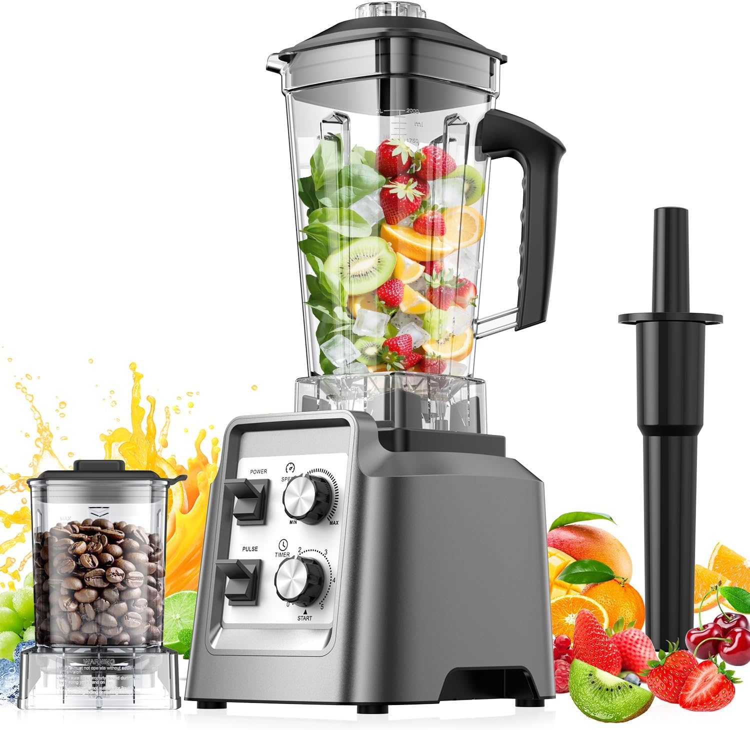 Blender, Blender for Smoothies with 68Oz. Pitcher and 20Oz. Grinder, 28000 RPM Countertop Blenders for Kitchen, Ice Crushing, Frozen Fruits, Timing Setting, Speed Adjustable