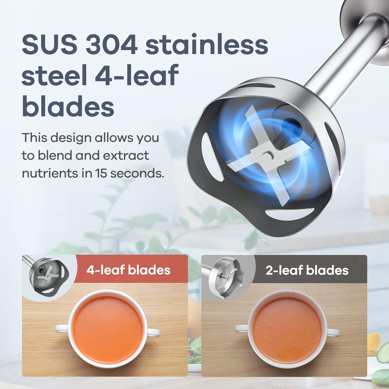 Ganiza Immersion Blender 5 in 1 Hand Blender Max 1000W Heavy Duty Motor, 16 Speed Mode Handheld Blender Stainless Steel Blade With 800ml Mixing Beaker, 600ml Chopper, Whisk and Milk Frother - Image 2