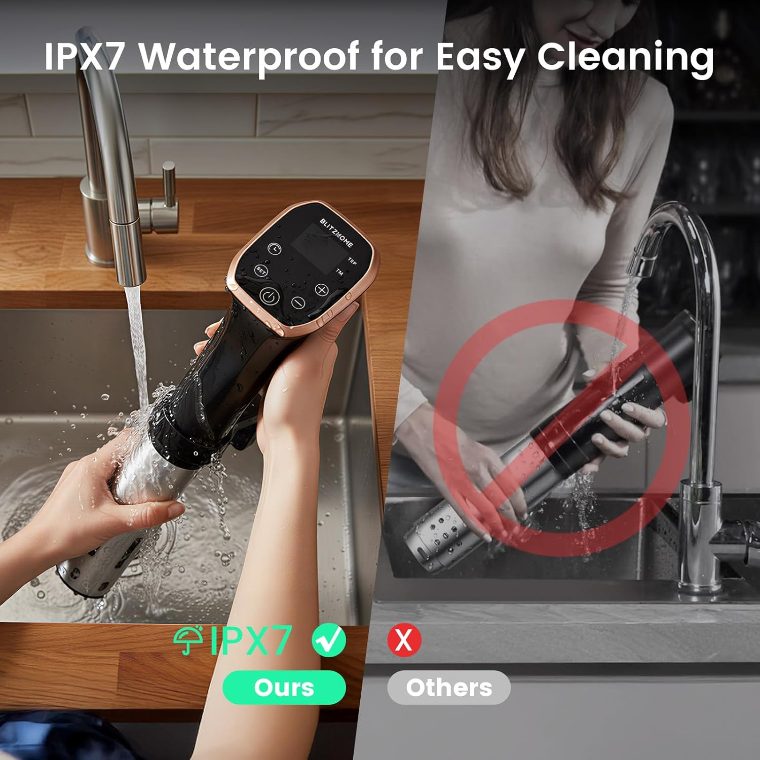 BLITZHOME Sous Vide Cooker, IPX7 Waterproof Compact Sous Vide Machine Pro, with Recipes, Accurate Temperature & Timer, Fast Heating, 1100W Ultra Quiet Stainless Precision Immersion Circulator… - Image 3