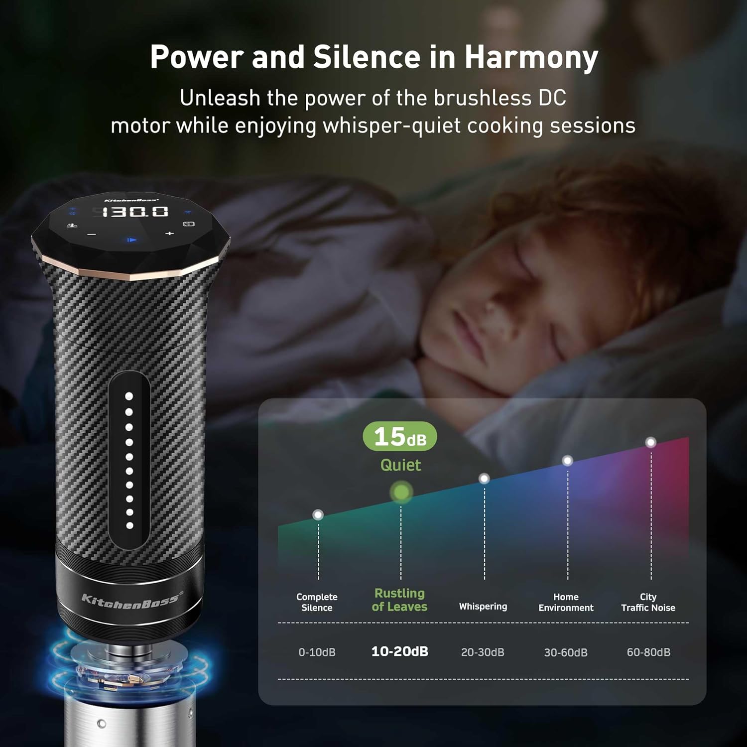 KitchenBoss Wifi Sous Vide Machine: Ultra-quiet Sous Vide Cooker Immersion Circulator APP Control, IPX7 Waterproof Stainless Steel 1100W Professional Sous Vide Precision Cooker, Black (G300PT) - Image 3